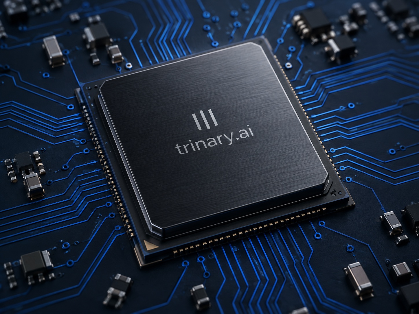 Concept rendering of a Trinary.ai inference chip on a circuit board